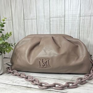 Badgley Mischka Taupe Wrapped Frame Clutch Shoulder Bag with Chunky Mauve Chain